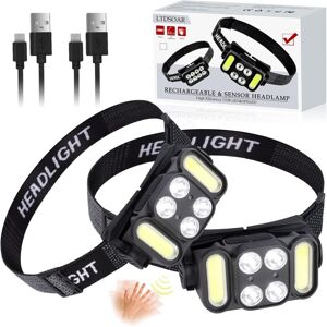 Héloise - Rechargeable Headlamp, 2 Pieces 4 led 350 Lumens IPX5 Headlamp with 6 Lighting Modes 1200mAH Ultra Powerful Led Headlamp, Lightweight