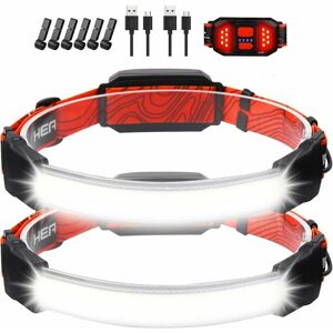 DEWDAT Rechargeable Led Headlamp,2 Pieces Of 1500 Lumens Head Torch,Ipx6 Waterproof And Red Rear Headlamp,3 Light Modes,Suitable For