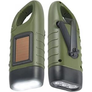 Cyslmuk - Rechargeable Solar Flashlight (2 Pack), led Emergency Dynamo Hand Crank Flashlight with Carabiner for Hiking Travel Camping Climbing, Army