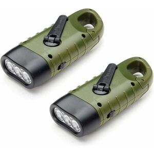 ZVD - Rechargeable Solar Torch (2 Pack) - led Emergency Flashlight with Carabiner for Hiking, Travel, Camping, Climbing, Army Green