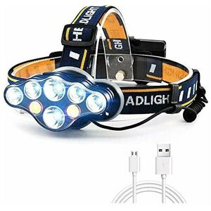 Headlamp, super bright 12000 lumens 6 LEDs 8 modes USB headlamp with red indicator, waterproof rechargeable headlamp, headlamp, with USB cable and 2 Headlamp, super bright 12000 lumens 6 LEDs 8 modes USB headlamp with red indicator, waterproof rechargeable headlamp, headlamp, with USB cable and 2