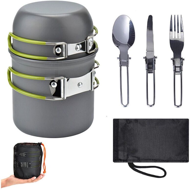 MEMKEY Camping Cookware Set, Mini Camping Cookware Set with Camping Stove, 1-4 Person Portable Cooking Stove for Outdoor Hiking/Fishing/Survival/Picnic etc
