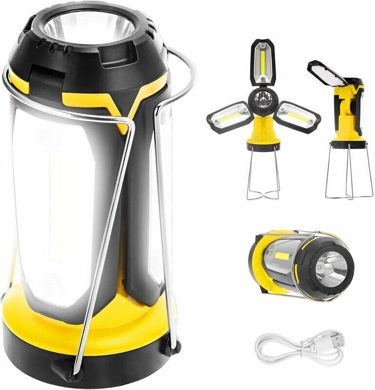 Dewdat - Camping Lantern, Portable led Flashlight, 6 Modes, usb Powered, Ultra Bright 1000lm, Foldable, Waterproof, Suitable for Hiking, Camping,