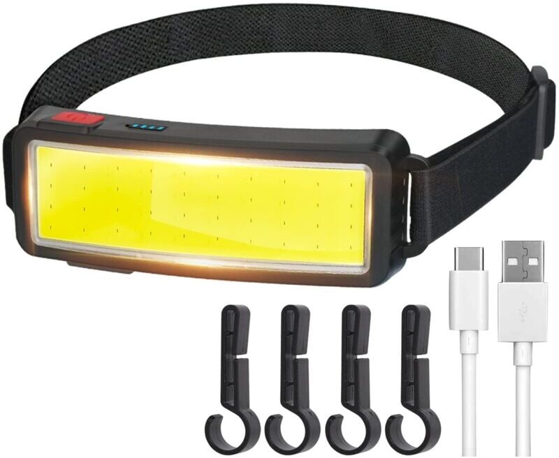 Memkey - cob led Headlamp, Powerful usb Rechargeable Head Lamp, 2000 Lumen Waterproof Headlight, Helmet Work Light, for Camping, Car Maintenance and