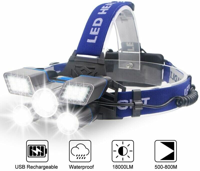 HOOPZI Head Torch Rechargeable 5 led Headlamp Ultra Bright Rechargeable Headlight with Power Indicator, Head Lamps Waterproof 9 Modes Work Light for Outdoor