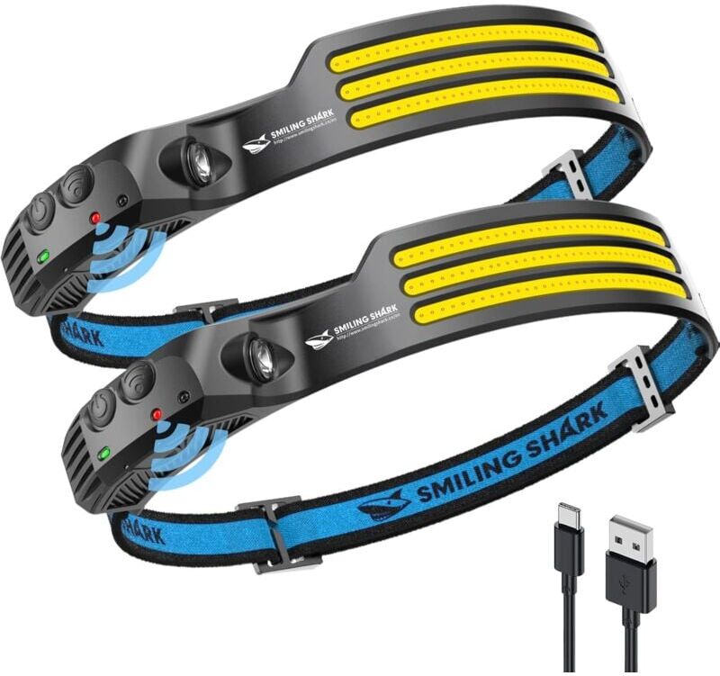 Gotrays - Headlamp, 230° Wide Angle 3LED White Light Strips Rechargeable Headlight with Motion Sensor Waterproof for Outdoor Activities, led Headlamp