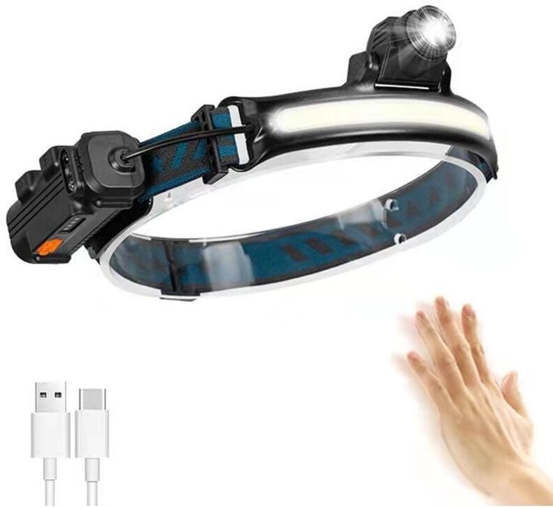 Tinor - Headlamp, usb Rechargeable led Flashlight, IP65 Waterproof Zoom Head Torch with Sensitive Sensor Mode for Fishing, Camping, Running, Cycling
