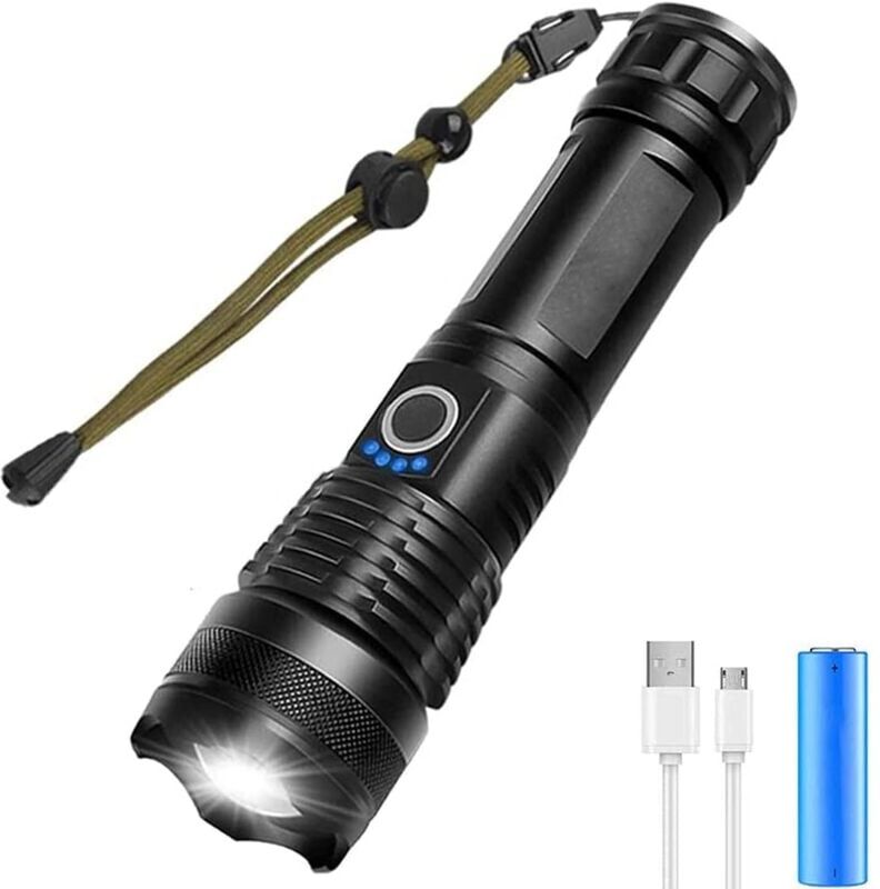 Memkey - Ultra Powerful led Flashlight, 5000 Lumens usb Rechargeable Extreme Bright Tactical Flashlight, 5 Modes Zoomable Waterproof Torch, Camping
