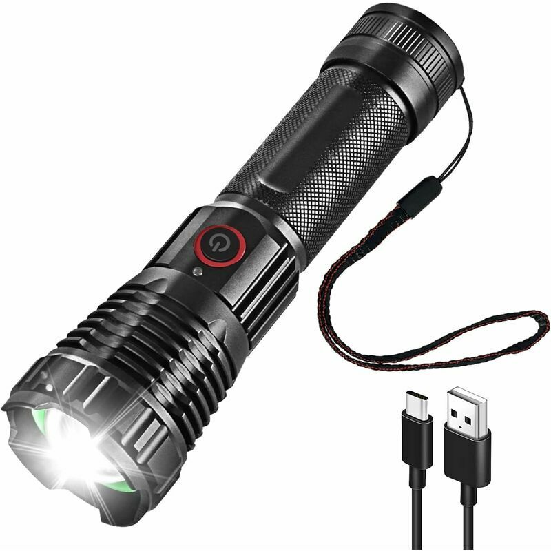 Dewdat - P18 Ultra Powerful led Torch 1000 Lumens Tactical Flashlight usb Rechargeable 5 Modes Waterproof Torch for Camping Hiking Emergency