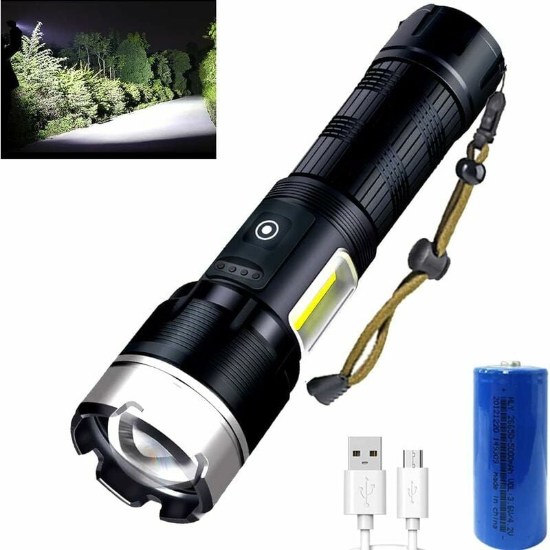 Tumalagia - XHP90 led Flashlight 5000 Lumens, usb Rechargeable Adjustable Focus Flashlight, Suitable for Camping, Family Emergencies, Outdoor Sports