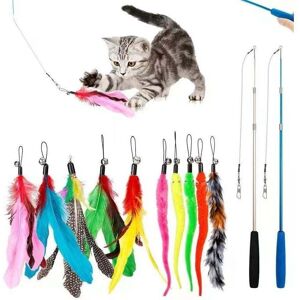 TORMATOR 12-Piece Feather Cat Toy Set, Cat Fishing Rod Toy with 2 Interactive Retractable Rods, 10 Replacement Feathers with Pendants, Telescopic Perch Toy TORMATOR 12-Piece Feather Cat Toy Set, Cat Fishing Rod Toy with 2 Interactive Retractable Rods, 10 Replacement Feathers with Pendants, Telescopic Perch Toy