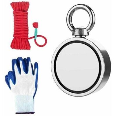 SANS MARQUE Double-sided Neodymium Magnet With Rope And Gloves, 345kg Extremely Powerful Pulling Round Fishing Magnets Ideal For Magnet Fishing And Treasure Hunting - Diameter 67mm SANS MARQUE Double-sided Neodymium Magnet With Rope And Gloves, 345kg Extremely Powerful Pulling Round Fishing Magnets Ideal For Magnet Fishing And Treasure Hunting - Diameter 67mm