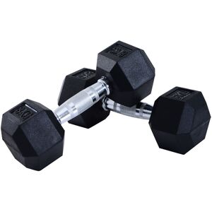 Hexagonal Rubber Dumbbell Sets Ergo Weight Fitness Gym Workout Pair 2x8kg - Black - Homcom