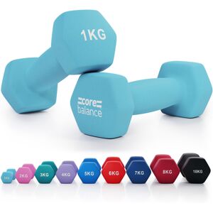 Core Balance - Neoprene Hex Dumbbells - 1kg (Light Blue) - Light Blue