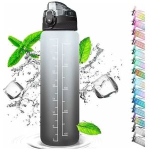 LUNE 1 Liter Sport Water Bottle, Water Bottle With Straw, With Marker Tracker, One Click Open, Suitable For Gym, Yoga, Camping, Cycling And Family Life