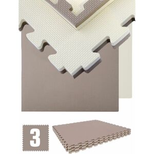 eyepower 2.4sqm Puzzle Exercise Mat - 2.5cm - 3 Interlocking Foam Tiles 90x90 Floor Mats - braun