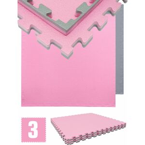 Eyepower - 2.4sqm Puzzle Exercise Mat - 2cm - 3 Interlocking Foam Tiles 90x90 Gym Equipment - pink