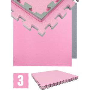 eyepower 2.4sqm Puzzle Exercise Mat - 2cm - 3 Interlocking Foam Tiles 90x90 Gym Equipment - pink