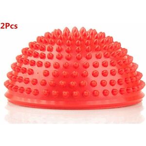 LANGRAY 2Pcs Anti-Slip Foot Massage Ball Half Ball Massage Mat Exercise Balance Point for Gym Yoga Pilates Red