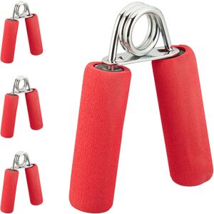 Relaxdays - Set of 4 Hand Trainers, Foam Grips, Gripping Exerciser, Finger Muscle Training, Iron Spring, Red