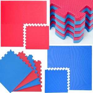 Eyepower - 4pcs set Protective Flooring Exercise Puzzle Mat 20mm thick each piece 63x63cm incl frame soft eva foam expandable reversible Blue Red