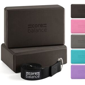 CORE BALANCE Foam Yoga Bricks & Strap - Black - Double Pack - Black