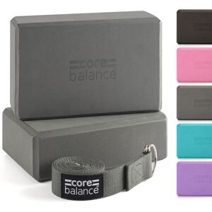 Core Balance - Foam Yoga Bricks & Strap - Grey - Double Pack - Grey