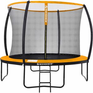 SONGMICS Garden Trampoline, 10 ft Round Trampoline with Safety Net Enclosure, Ladder, Padded Arch Poles, Black and Orange STR102O01 - Black and Orange