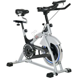 Homcom - Cycling Exercise Bike lcd Monitor 15KG Flywheel Adjustable Seat & Handle - Silver