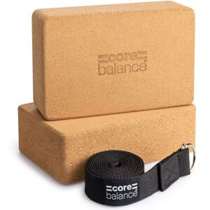 CORE BALANCE Natural Cork Yoga Bricks & Strap - Double Block - Multi Coloured