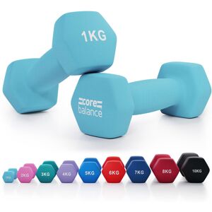 Core Balance - Neoprene Hex Dumbbells - 1kg (Light Blue) - Light Blue