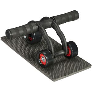 Relaxdays Ab Roller with 3 Wheels, Abdominal Trainer for Home, for Women & Men, Core Exercise, with Knee Mat, Black/Red