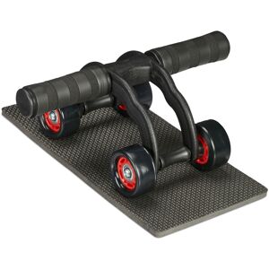 Relaxdays - Ab Roller with 4 Wheels, Abdominal Trainer for Home, for Women & Men, Core Exercise, with Knee Mat, Black/Red