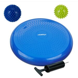 Balance Cushion, 2 Massage Balls, 32 cm, Up to 140 kg, Ergonomic Wobble Pad with Spikes, Massage Board, Blue - Relaxdays