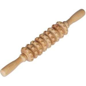 Relaxdays - Massage Roller, Wooden, Massager with 2 Handles, Manual Massage Tool for Back, Neck, Arms & Legs, Natural