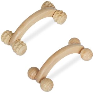 Massager, Set of 2, Wooden, Roller with 2 Handles, Manual Massage Tool for Back, Neck, Arms & Legs, Natural - Relaxdays