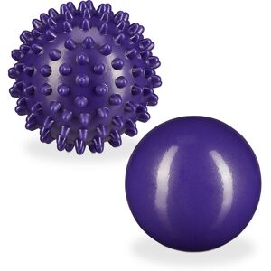 Massage Balls, Set of 2, Massage Roll, Muscle Wand, Spiky, Sore Muscles, 6.5 & 7 cm, Nubs, Gym, Purple - Relaxdays