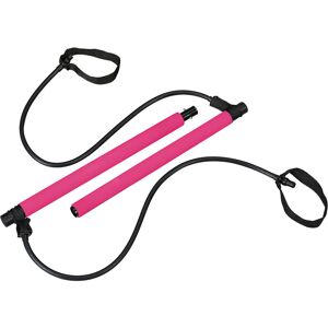 Pilates Bar with Resistance Bands, Full Body Workout for at Home, Fitness Band, Training Bar, Portable, Pink - Relaxdays