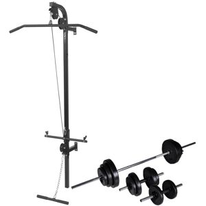 Berkfield Home - Royalton Wall-mounted Power Tower with Barbell and Dumbbell Set 30.5 kg