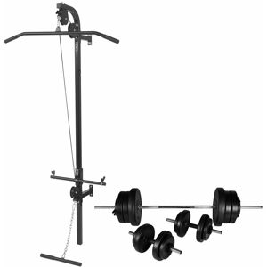 BERKFIELD HOME Royalton Wall-mounted Power Tower with Barbell and Dumbbell Set 60.5 kg