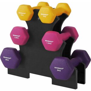 Songmics - Hex Dumbbells Set with Stand - 2 x 1 kg, 2 x 1.5 kg, 2 x 2 kg, Neoprene Matte Finish, Women Fitness Weight Exercise for Home Gym, Yellow,