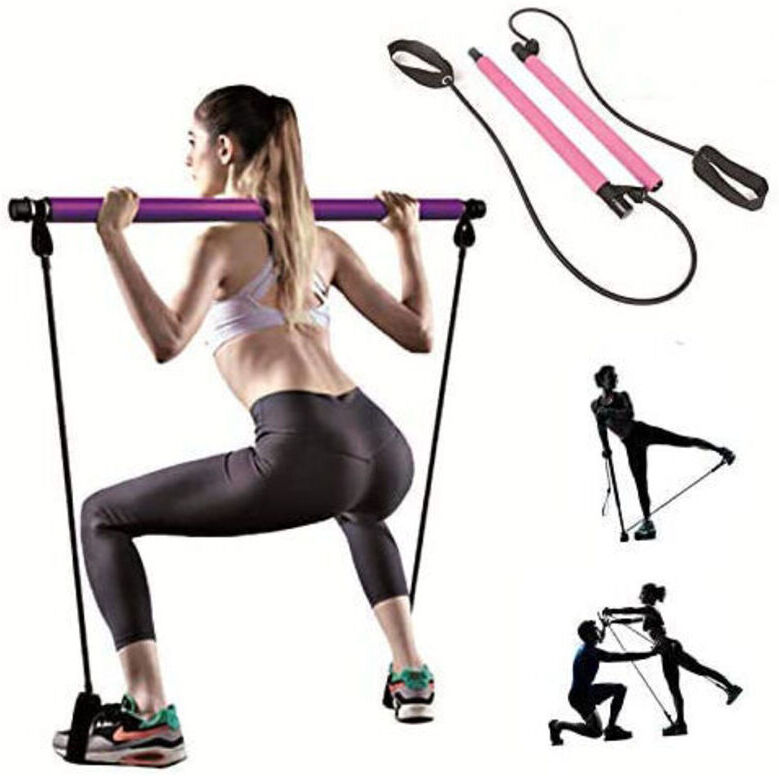 Dhklfa - 1pcs Portable Pilates Yoga Bar Kit, Pilates Equipment with Resistance Band Bar for Total Body Workout, Yoga, Fitness, Stretch, Resistance