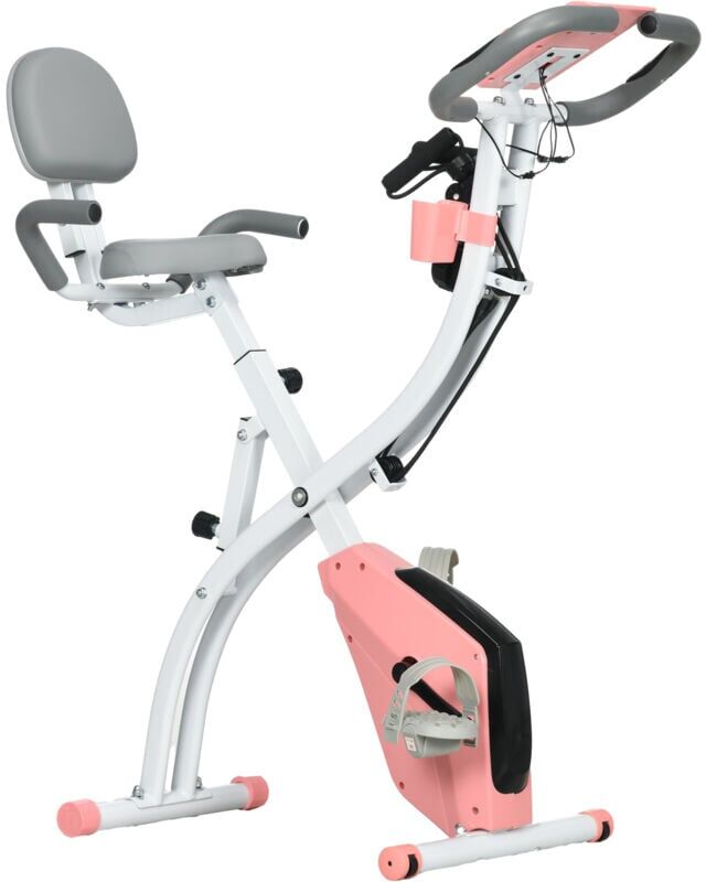 Homcom - 2-In-1 Upright Exercise Bike 8-Level Adjustable with Pulse Sensor Pink