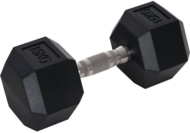 Single Rubber Hex Dumbbell Portable Hand Weights Home Gym 15KG - Homcom
