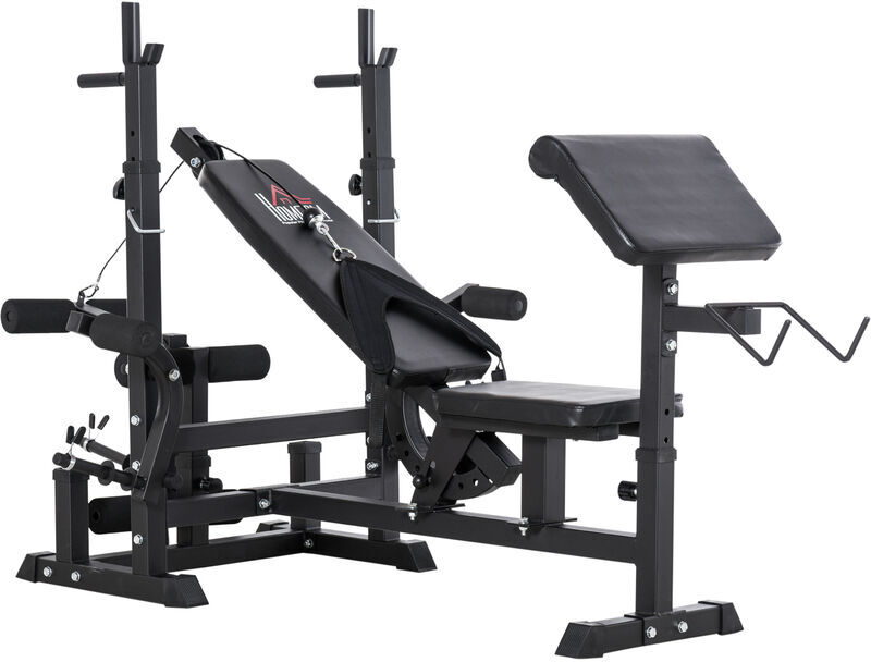 Homcom - Multi-Exercise Full-Body Weight Bench with Bench Press & Leg Extension