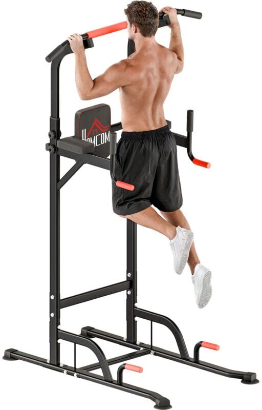 HOMCOM Power Tower Station Pull Up Bar w/Adjustable Height for Home Gym Workout