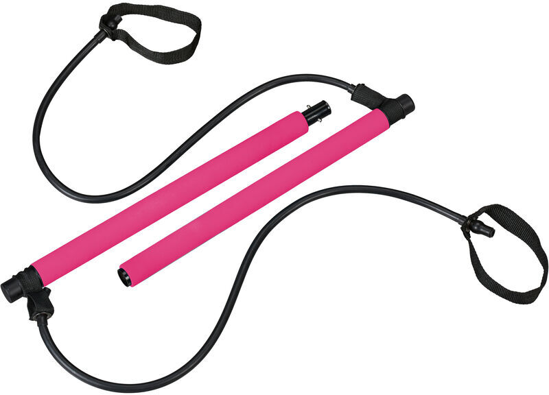 Pilates Bar with Resistance Bands, Full Body Workout for at Home, Fitness Band, Training Bar, Portable, Pink - Relaxdays