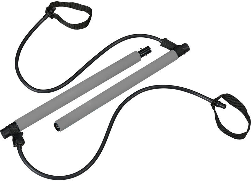 Pilates Bar with Resistance Bands, Full Body Workout for at Home, Fitness Band, Training Bar, Portable, Grey - Relaxdays