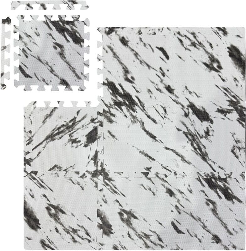 Relaxdays Floor Protection Mat, 18 Puzzle Pads for Sports & Fitness Equipment, 1.7 m², EVA Foam, BPA-free, White Marble