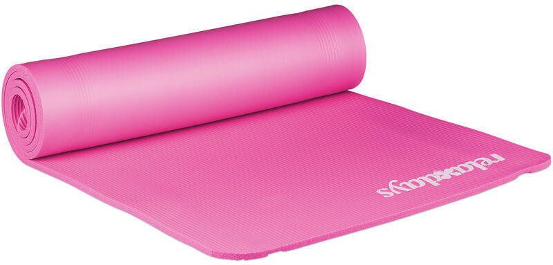 Yoga Mat 180x60 cm, Pilates, Fitness, Stretching, Carrying Strap, Non-slip, Gymnastics, 10 mm, Pink - Relaxdays